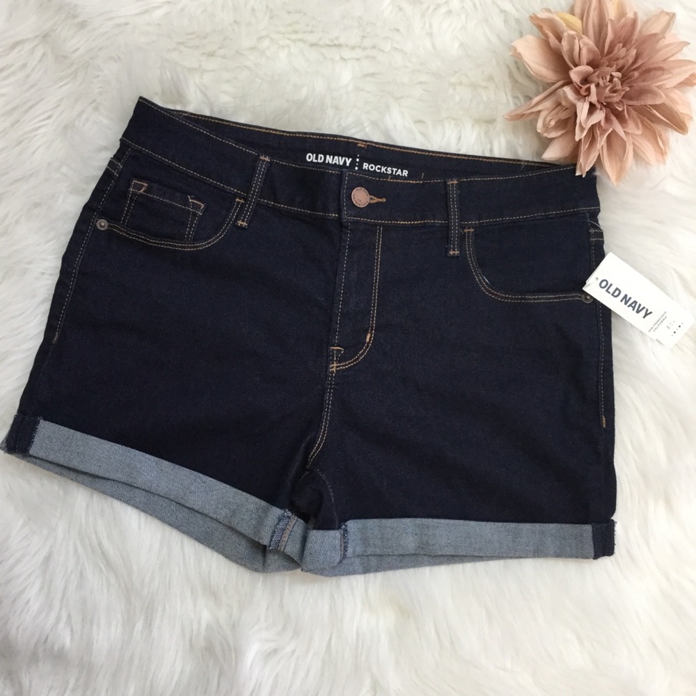 OLD NAVY sz 8 Rockstar Denim Jean Shorts Stretch Navy Blue NWT